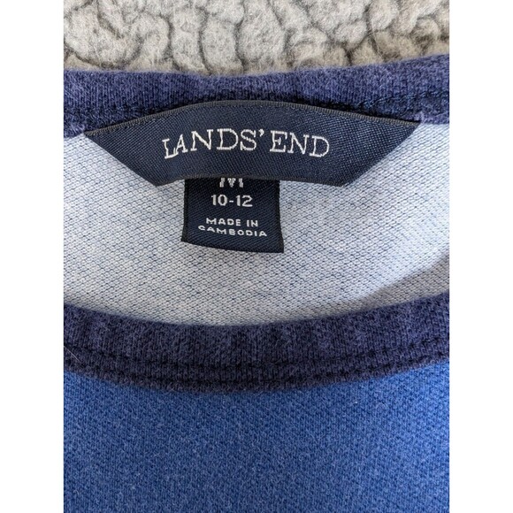 Lands End Shirt Dress M Blue Striped Short Roll Tab Sleeve Stretch Pockets! - Picture 2 of 13